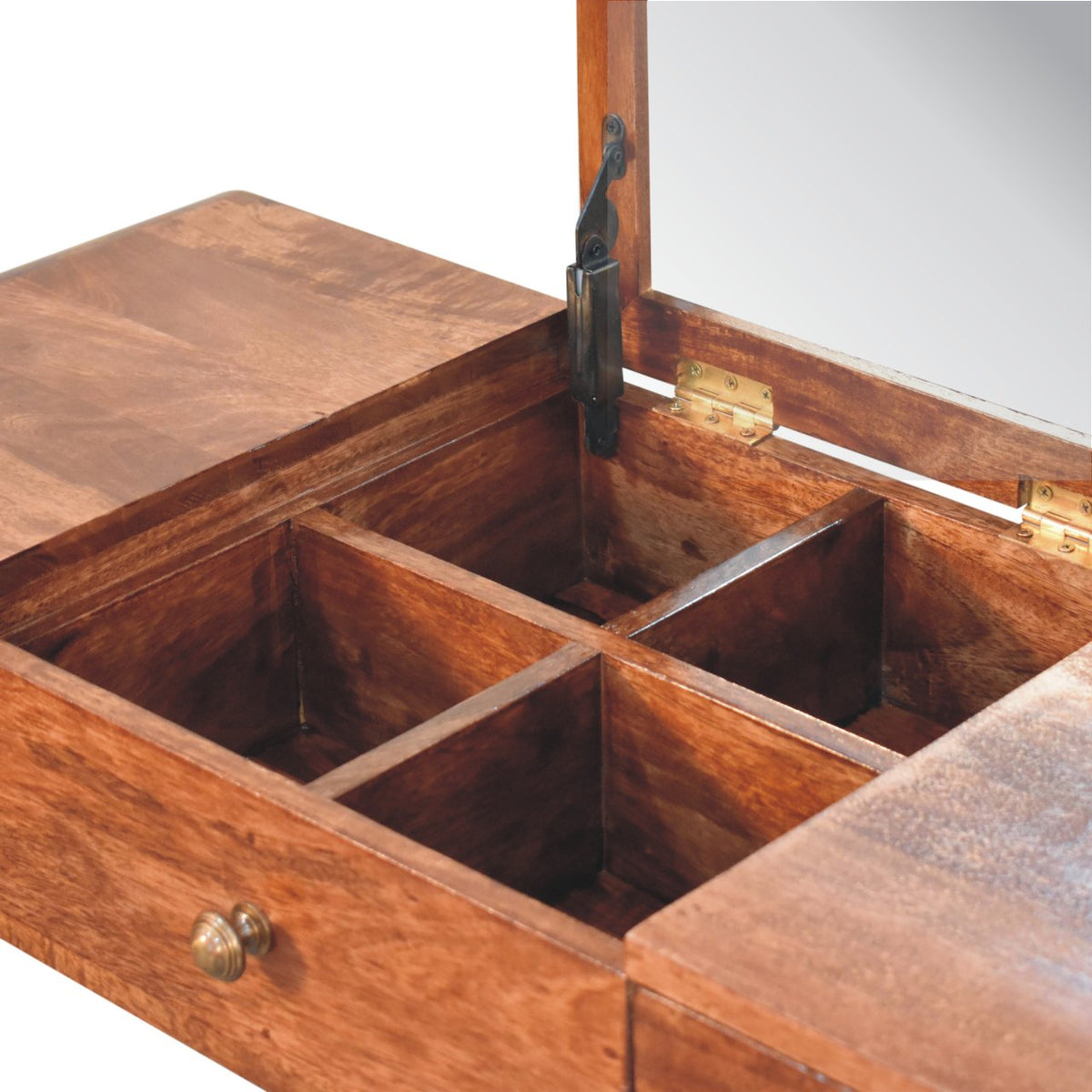 Round Solid Mango Wood Dressing Table – Honey Caramel Finish
