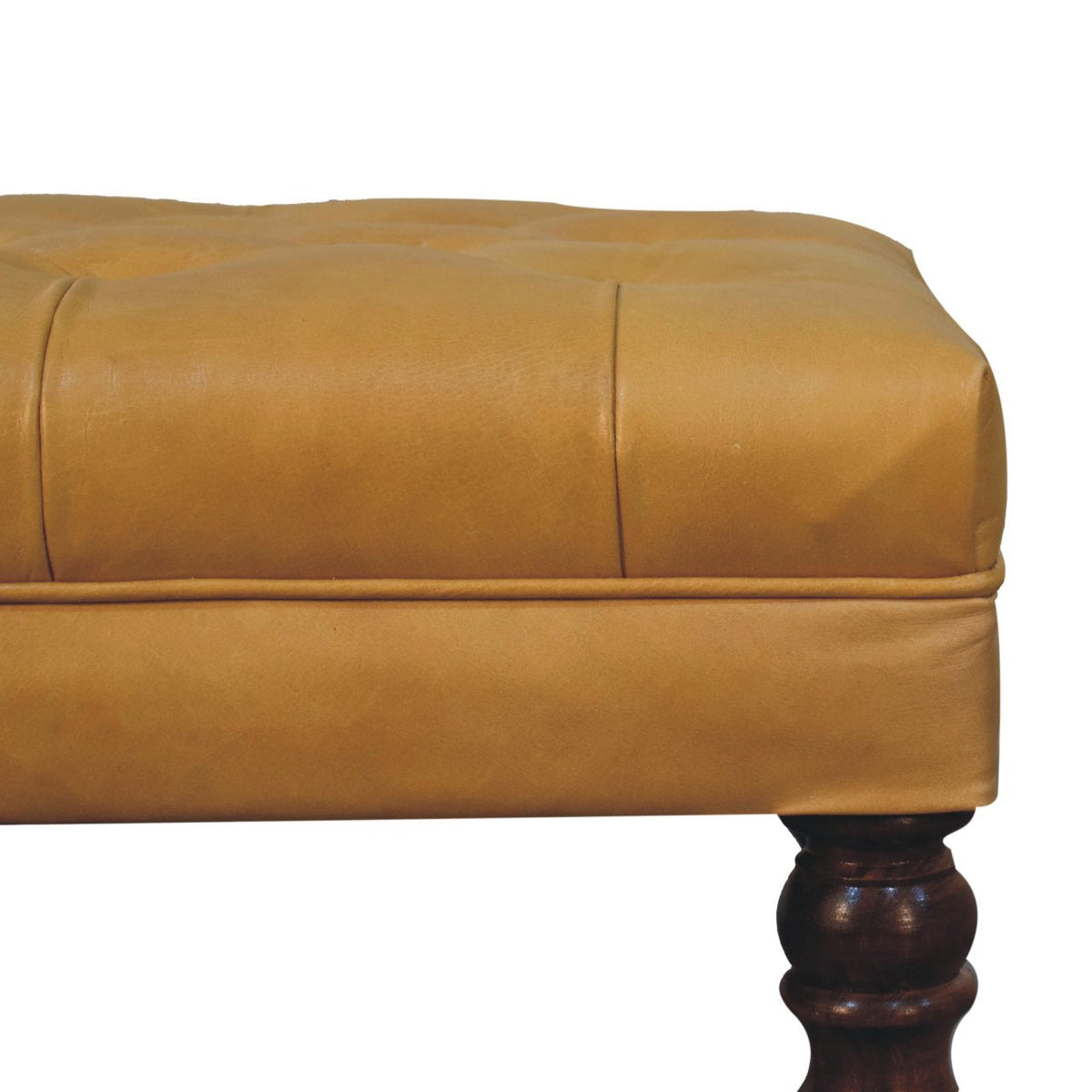 Buffalo Tan Leather Ottoman with Castor Legs – Honey Caramel Finish