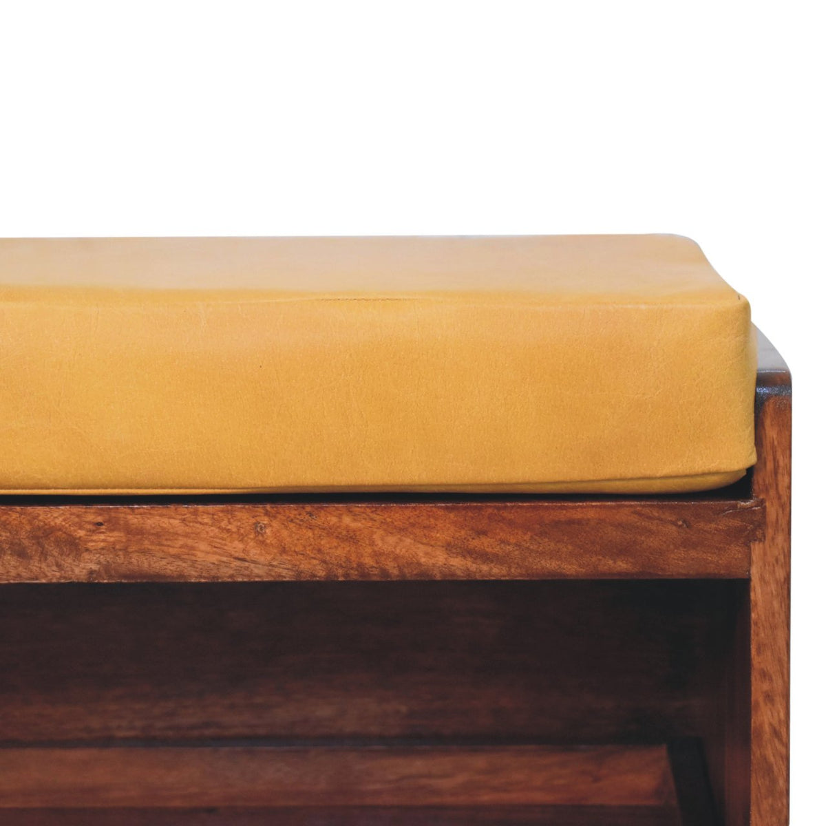 Buffalo Hide Pull Out Shoe Storage Leather Bench – Honey Caramel Finish