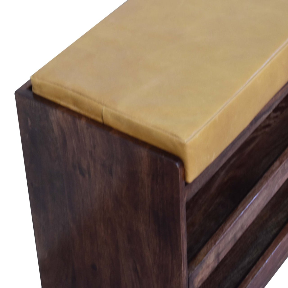 Buffalo Hide Pull Out Shoe Storage Leather Bench – Honey Caramel Finish