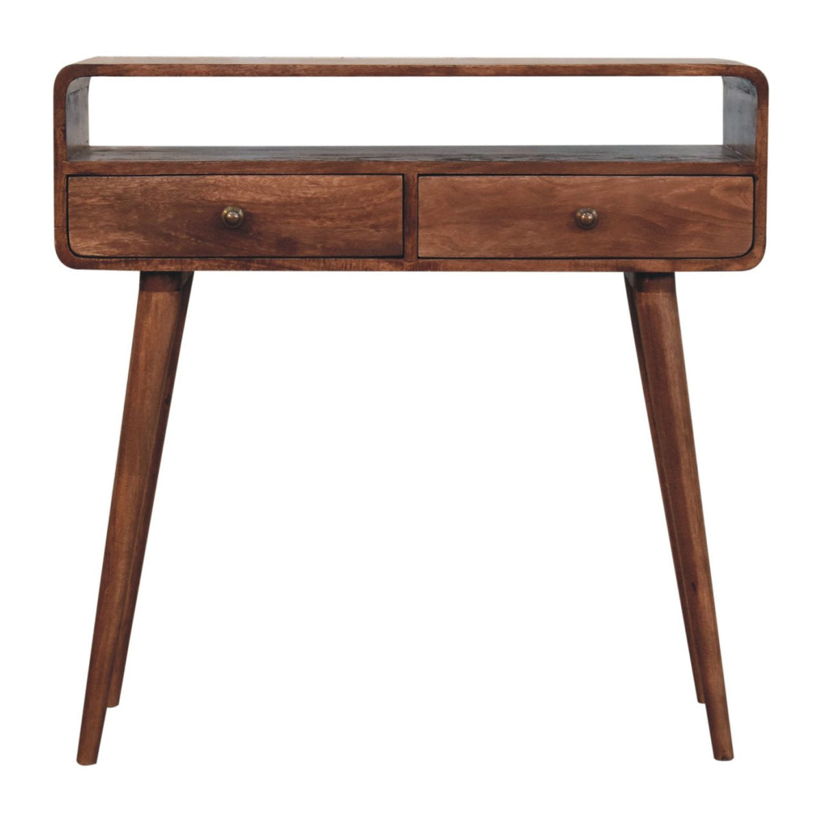 Curved Solid Mango Wood Console Table – Honey Caramel Finish
