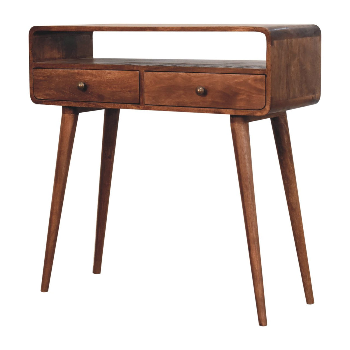Curved Solid Mango Wood Console Table – Honey Caramel Finish