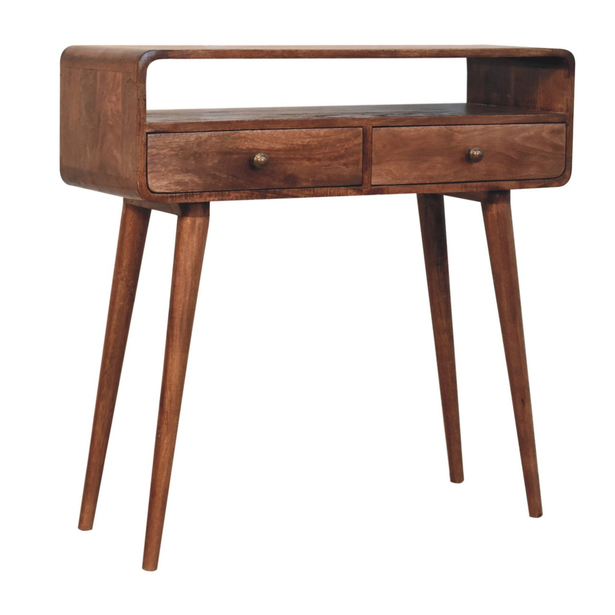 Curved Solid Mango Wood Console Table – Honey Caramel Finish