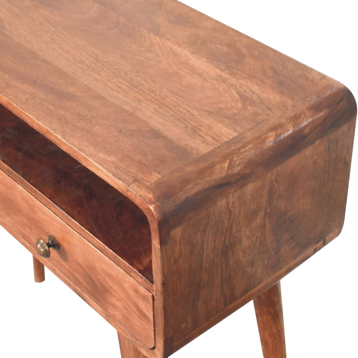 Curved Solid Mango Wood Console Table – Honey Caramel Finish