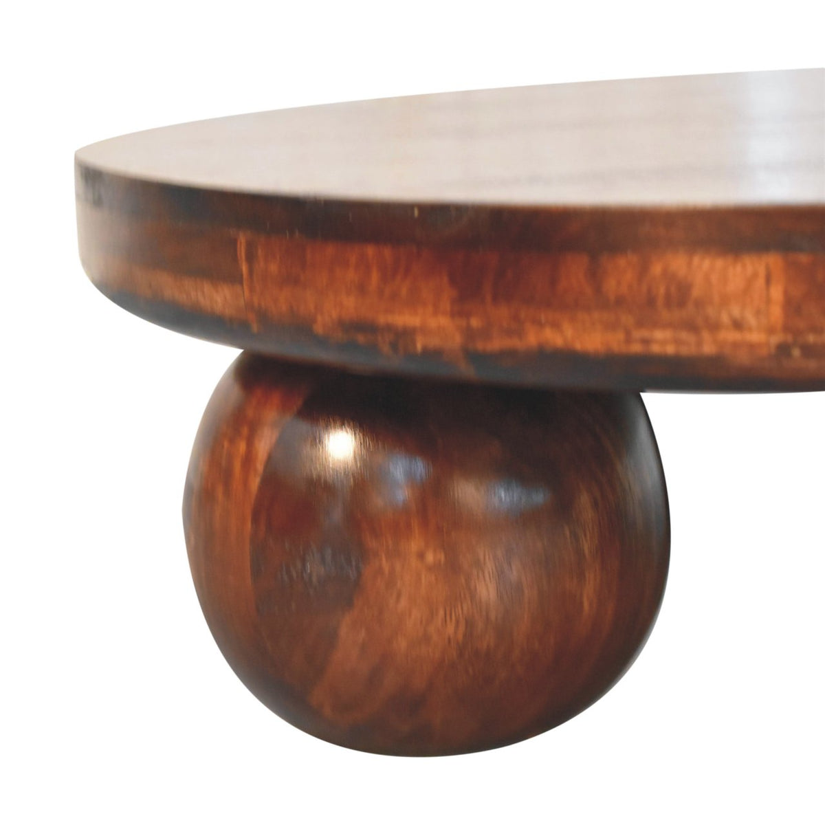 Solid Mango Wood Coffee Table – California Walnut Finish, Square Low Profile with Ball Feet