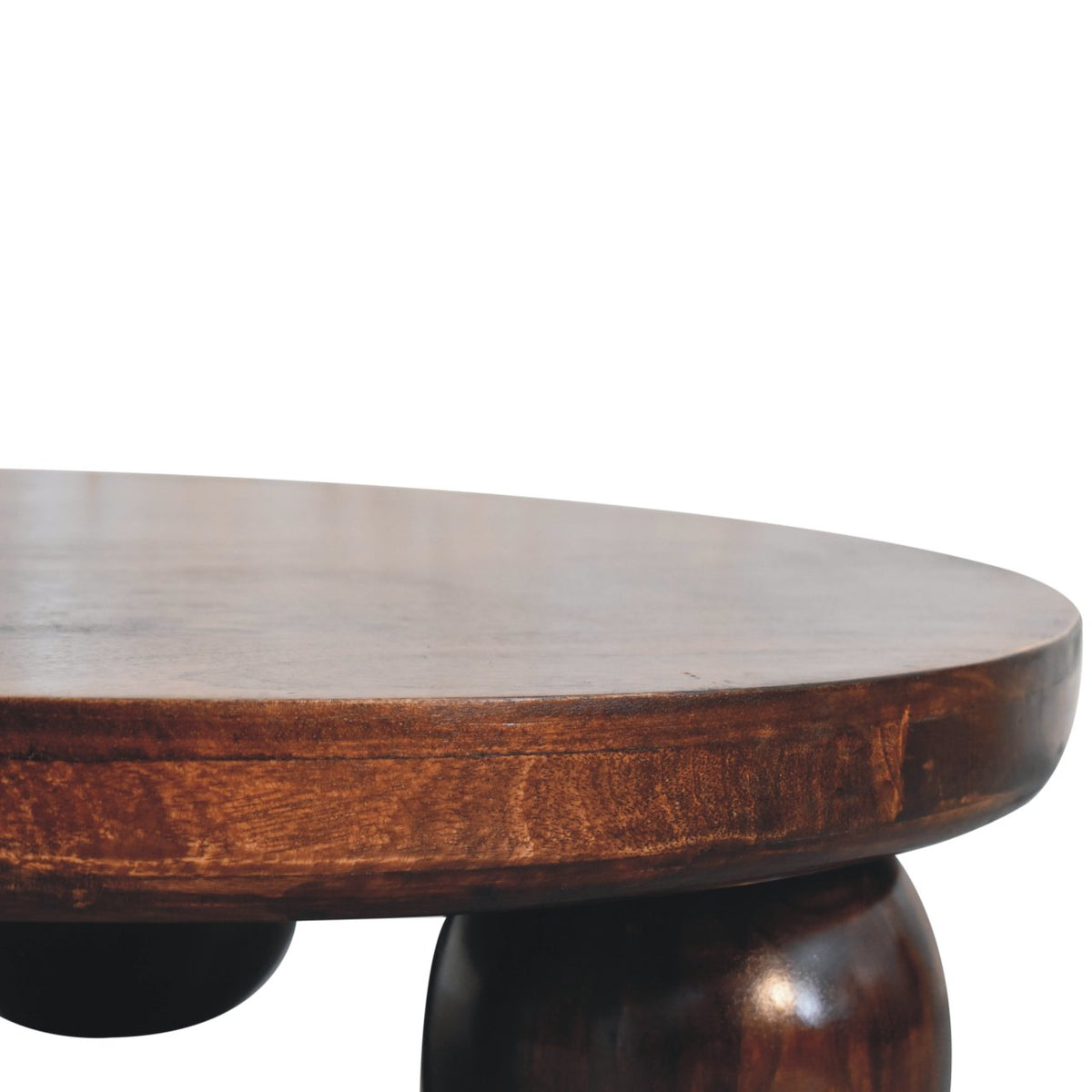 Solid Mango Wood Coffee Table – California Walnut Finish, Square Low Profile with Ball Feet