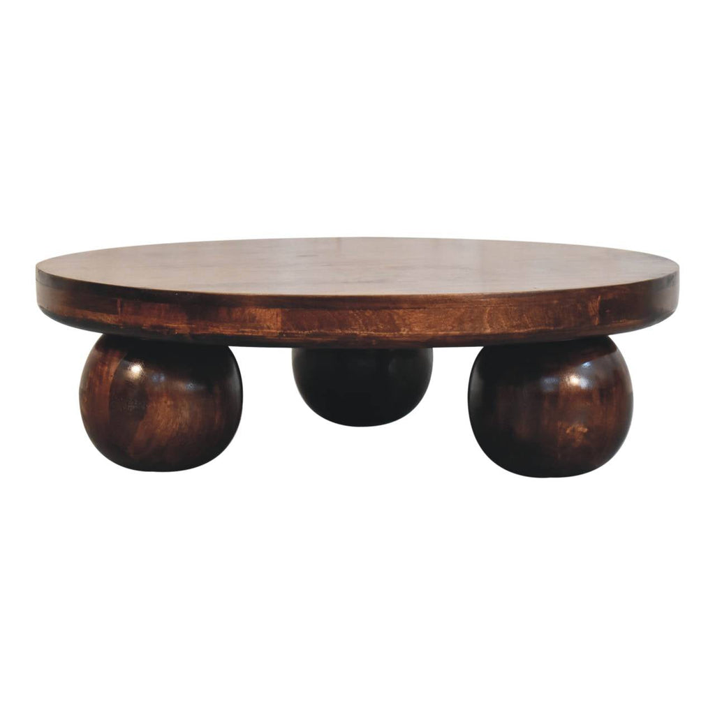 Solid Mango Wood Coffee Table – California Walnut Finish, Square Low Profile with Ball Feet
