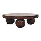 Solid Mango Wood Coffee Table – California Walnut Finish, Square Low Profile with Ball Feet