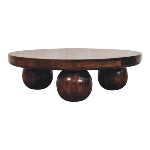 Solid Mango Wood Coffee Table – California Walnut Finish, Square Low Profile with Ball Feet