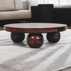 Solid Mango Wood Coffee Table – California Walnut Finish, Square Low Profile with Ball Feet