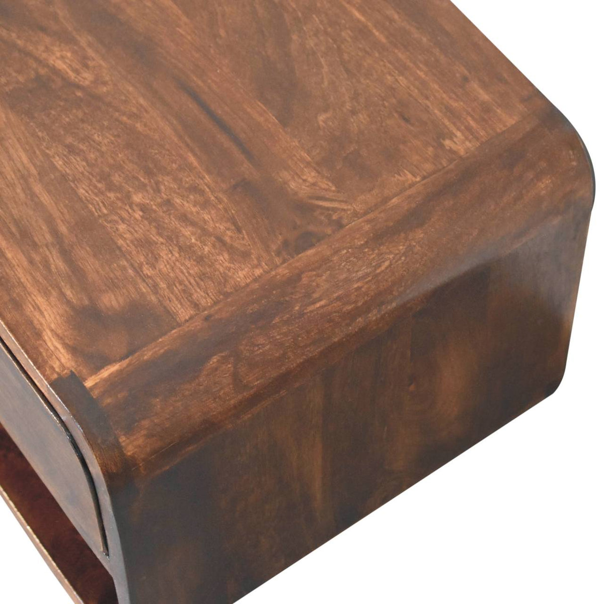 Curved Wall-Mounted Solid Mango Wood Bedside Table with Open Slot – California Walnut Finish