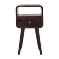 Mini Curved Solid Mango Wood Nightstand – California Walnut Finish, Drawer & Open Shelf