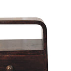 Mini Curved Solid Mango Wood Nightstand – California Walnut Finish, Drawer & Open Shelf