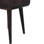 Mini Curved Solid Mango Wood Nightstand – California Walnut Finish, Drawer & Open Shelf