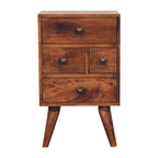 Nordic Style 4-Drawer Multi Solid Mango Wood Bedside Table – Honey Caramel Finish