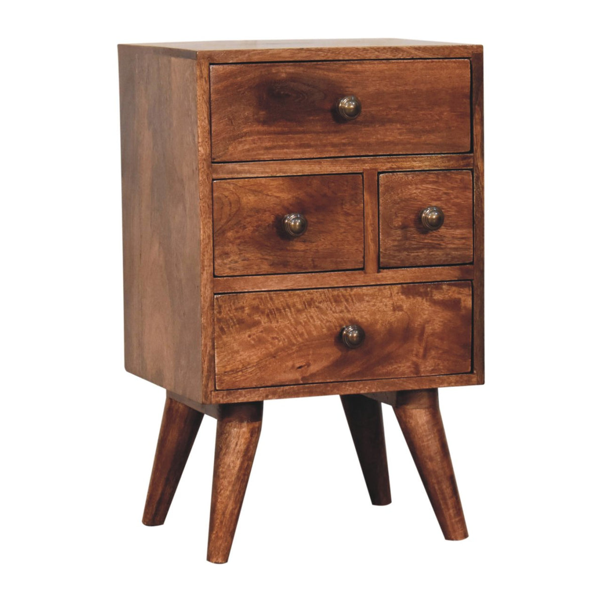 Nordic Style 4-Drawer Multi Solid Mango Wood Bedside Table – Honey Caramel Finish