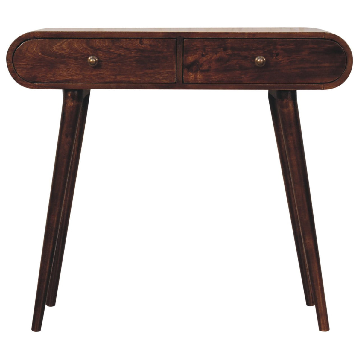 Curved Edge Solid Mango Wood Console Table – California Walnut Finish