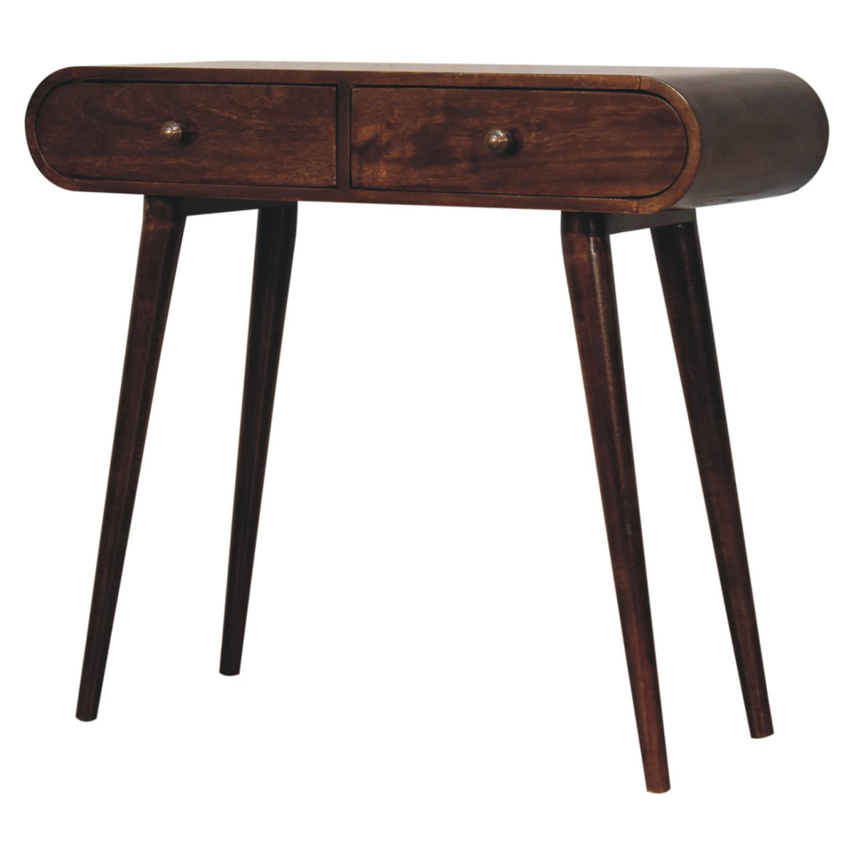 Curved Edge Solid Mango Wood Console Table – California Walnut Finish