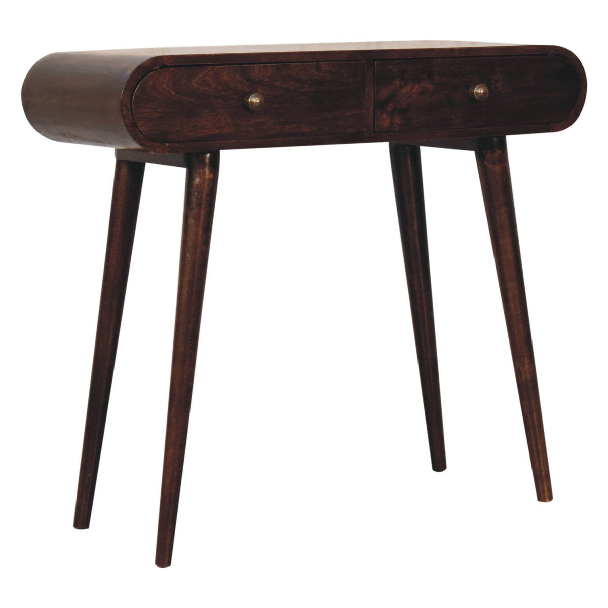 Curved Edge Solid Mango Wood Console Table – California Walnut Finish
