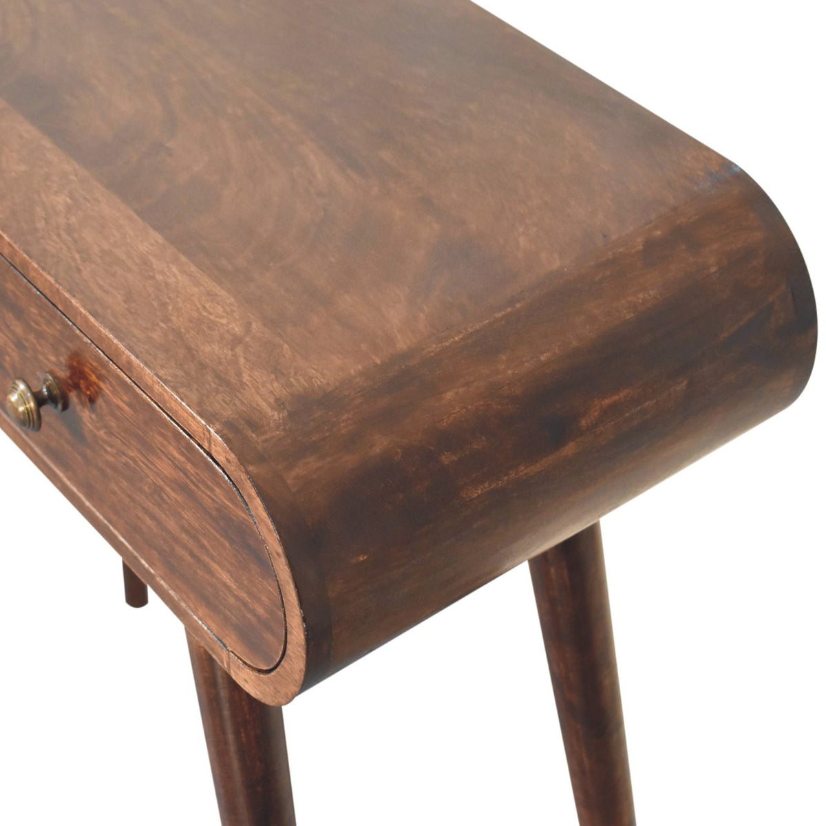 Curved Edge Solid Mango Wood Console Table – California Walnut Finish