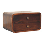 Solid Mango Wood Floating Nightstand – California Walnut Finish, Curved 2-Drawer Design