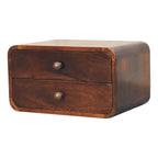 Solid Mango Wood Floating Nightstand – California Walnut Finish, Curved 2-Drawer Design