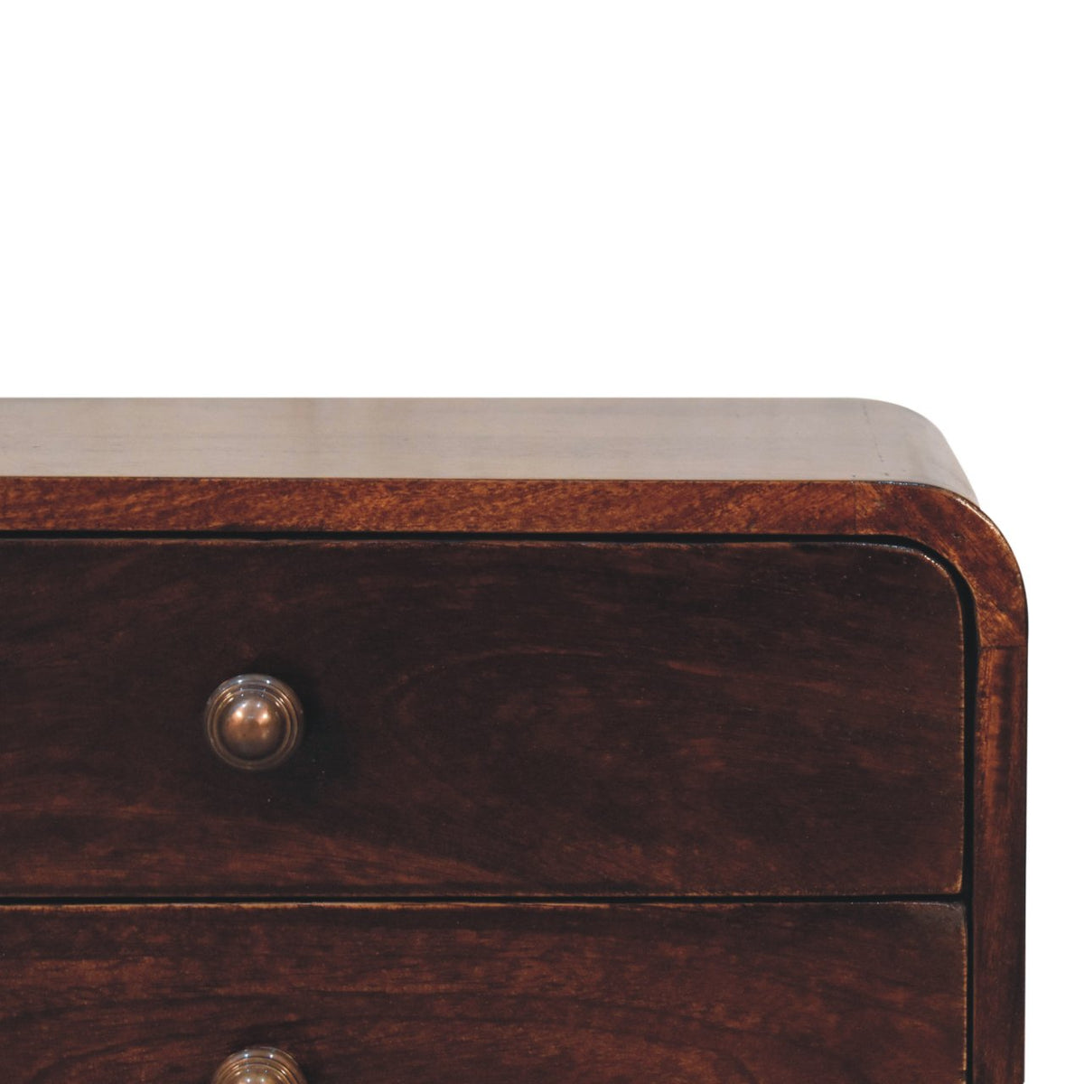 Solid Mango Wood Floating Nightstand – California Walnut Finish, Curved 2-Drawer Design