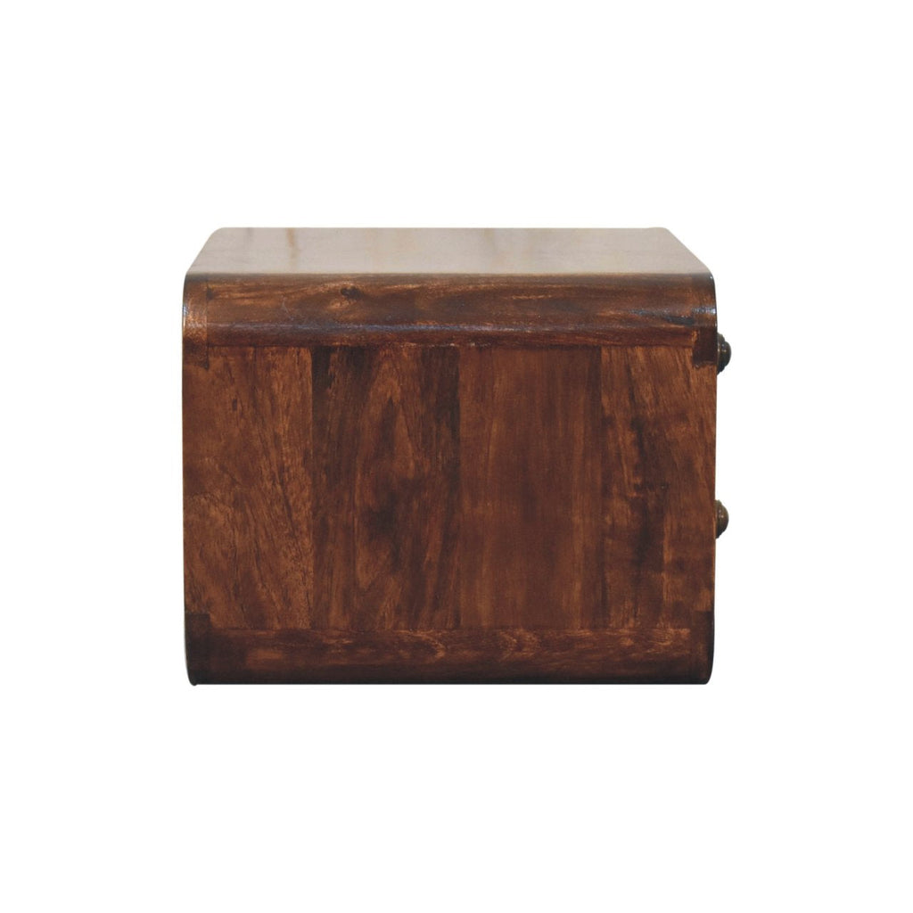 Solid Mango Wood Floating Nightstand – California Walnut Finish, Curved 2-Drawer Design