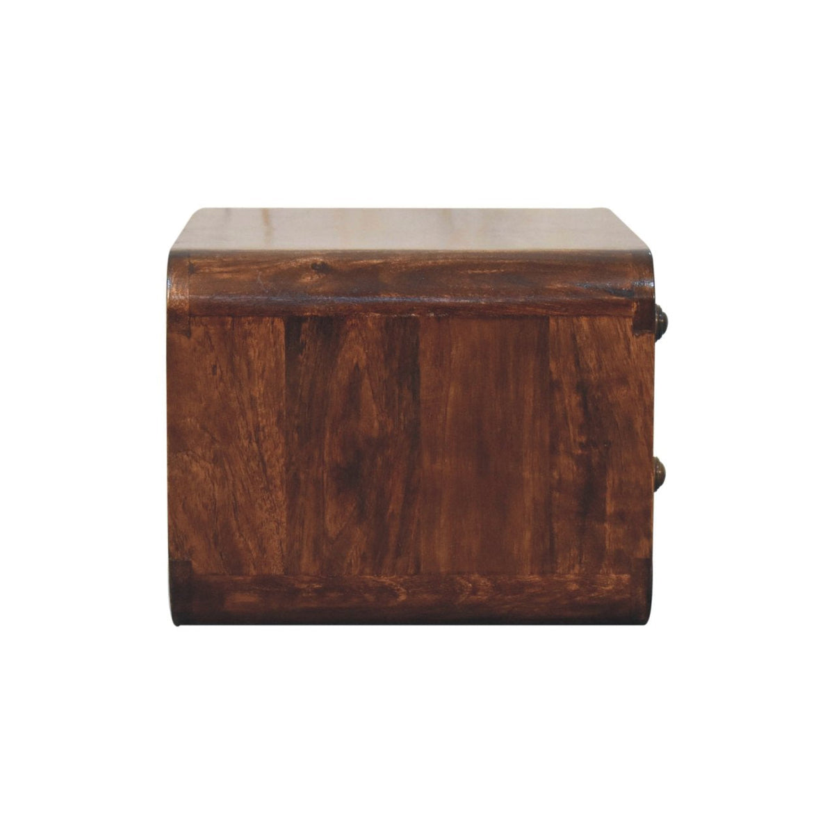 Solid Mango Wood Floating Nightstand – California Walnut Finish, Curved 2-Drawer Design