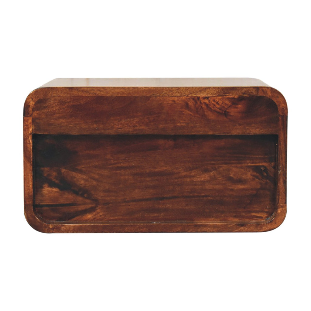 Solid Mango Wood Floating Nightstand – California Walnut Finish, Curved 2-Drawer Design