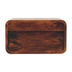 Solid Mango Wood Floating Nightstand – California Walnut Finish, Curved 2-Drawer Design