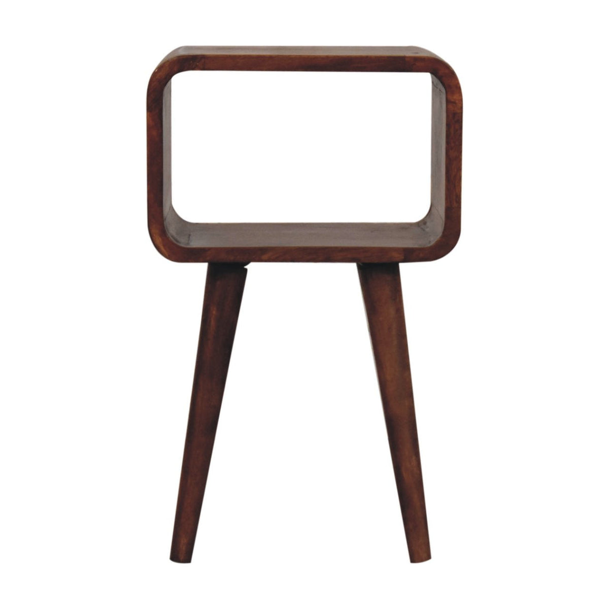 Mini Curved Open Solid Mango Wood Bedside Table – Honey Caramel Finish