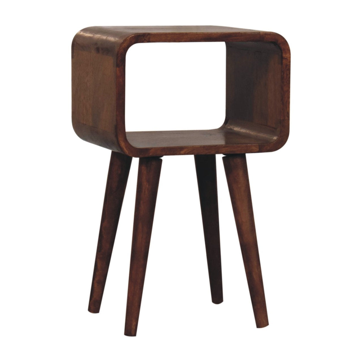 Mini Curved Open Solid Mango Wood Bedside Table – Honey Caramel Finish