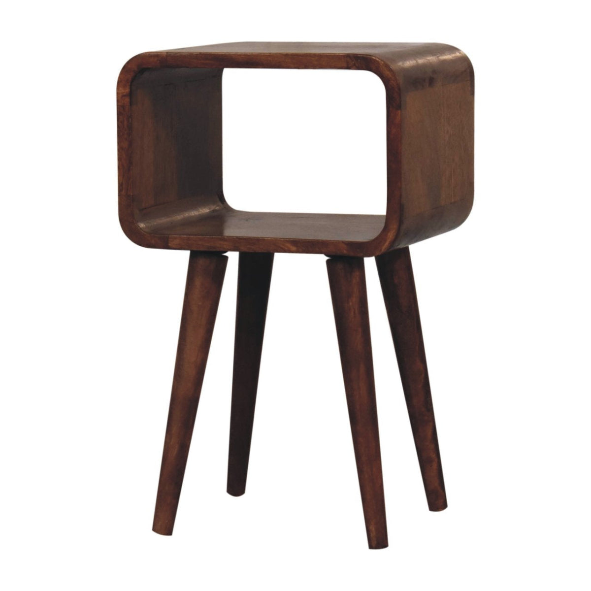 Mini Curved Open Solid Mango Wood Bedside Table – Honey Caramel Finish
