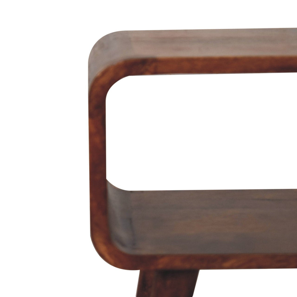 Mini Curved Open Solid Mango Wood Bedside Table – Honey Caramel Finish