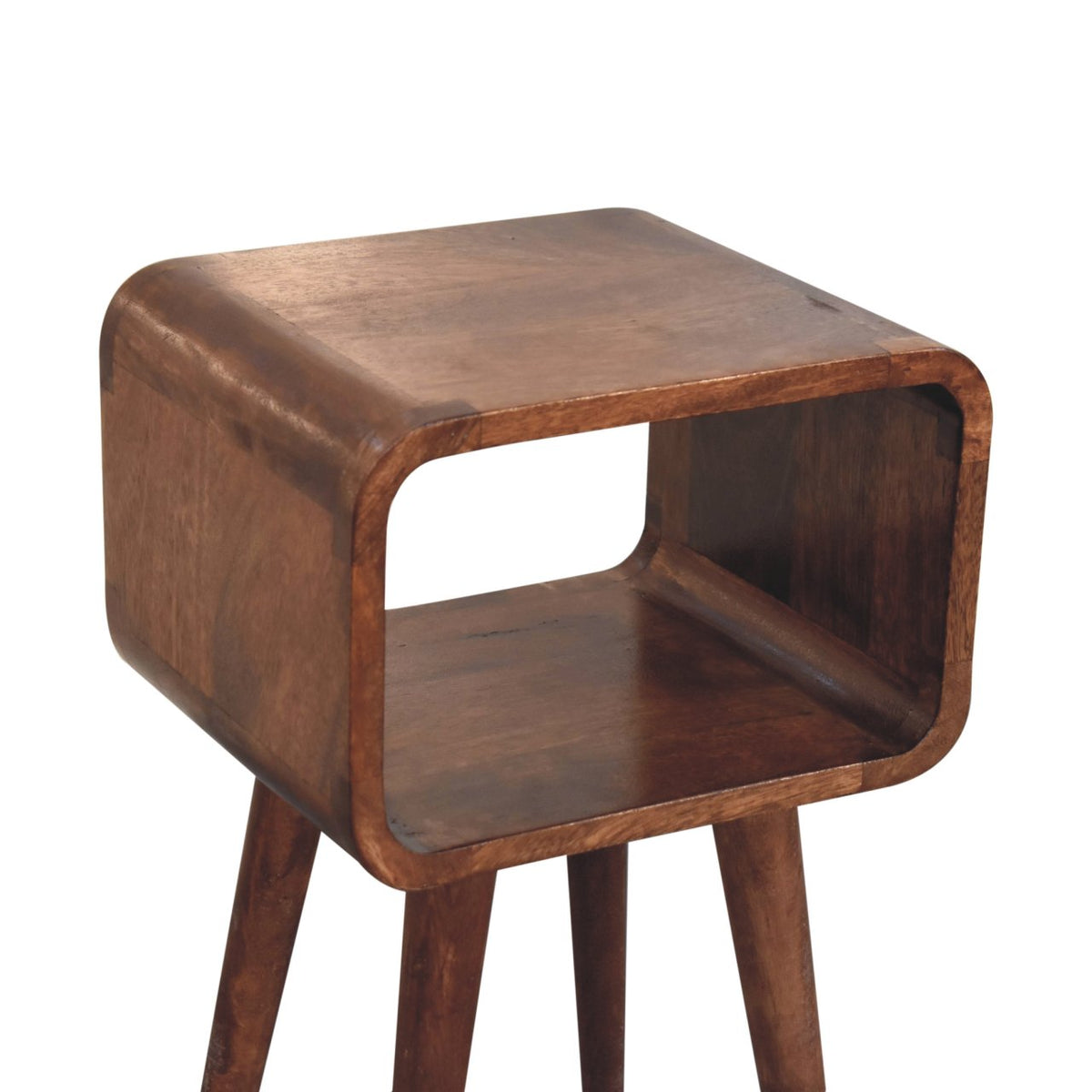 Mini Curved Open Solid Mango Wood Bedside Table – Honey Caramel Finish