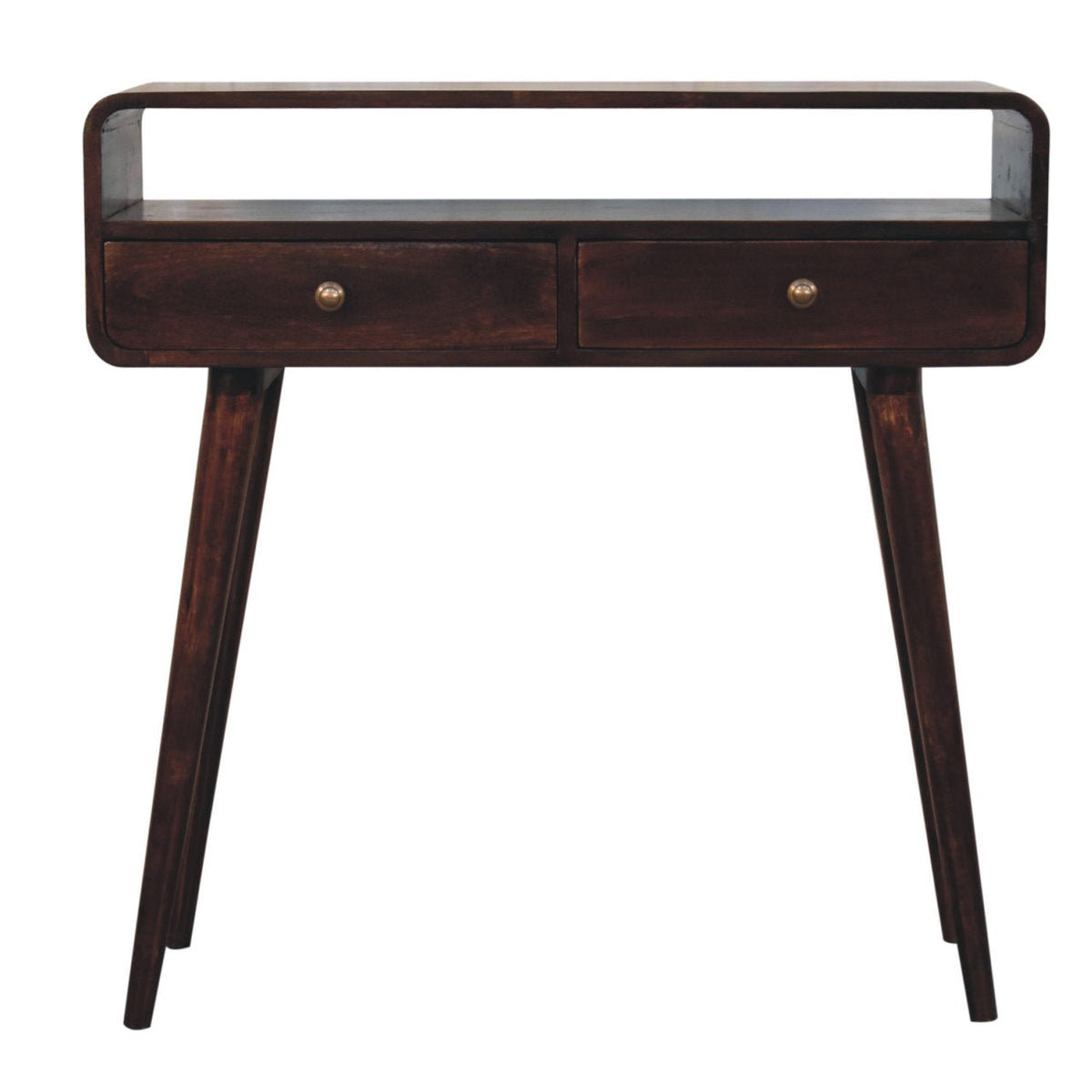 Curved Solid Mango Wood Console Table – California Walnut Finish