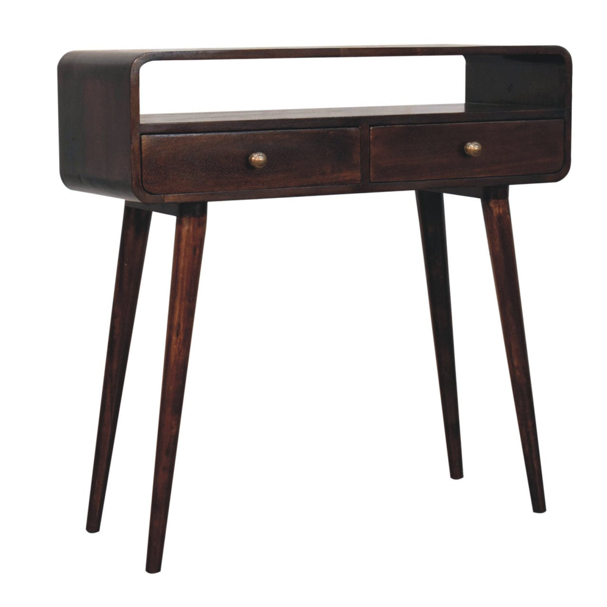 Curved Solid Mango Wood Console Table – California Walnut Finish