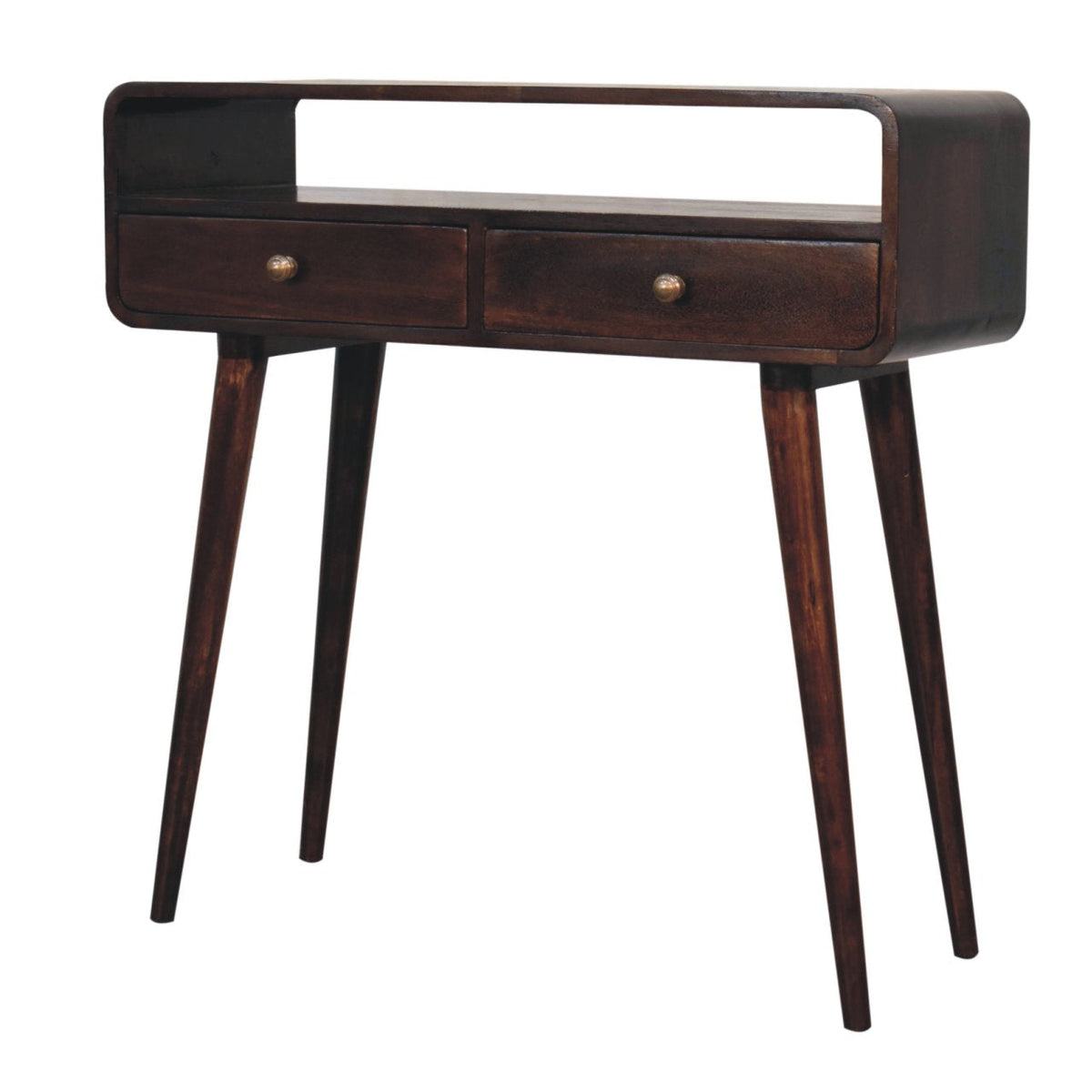 Curved Solid Mango Wood Console Table – California Walnut Finish