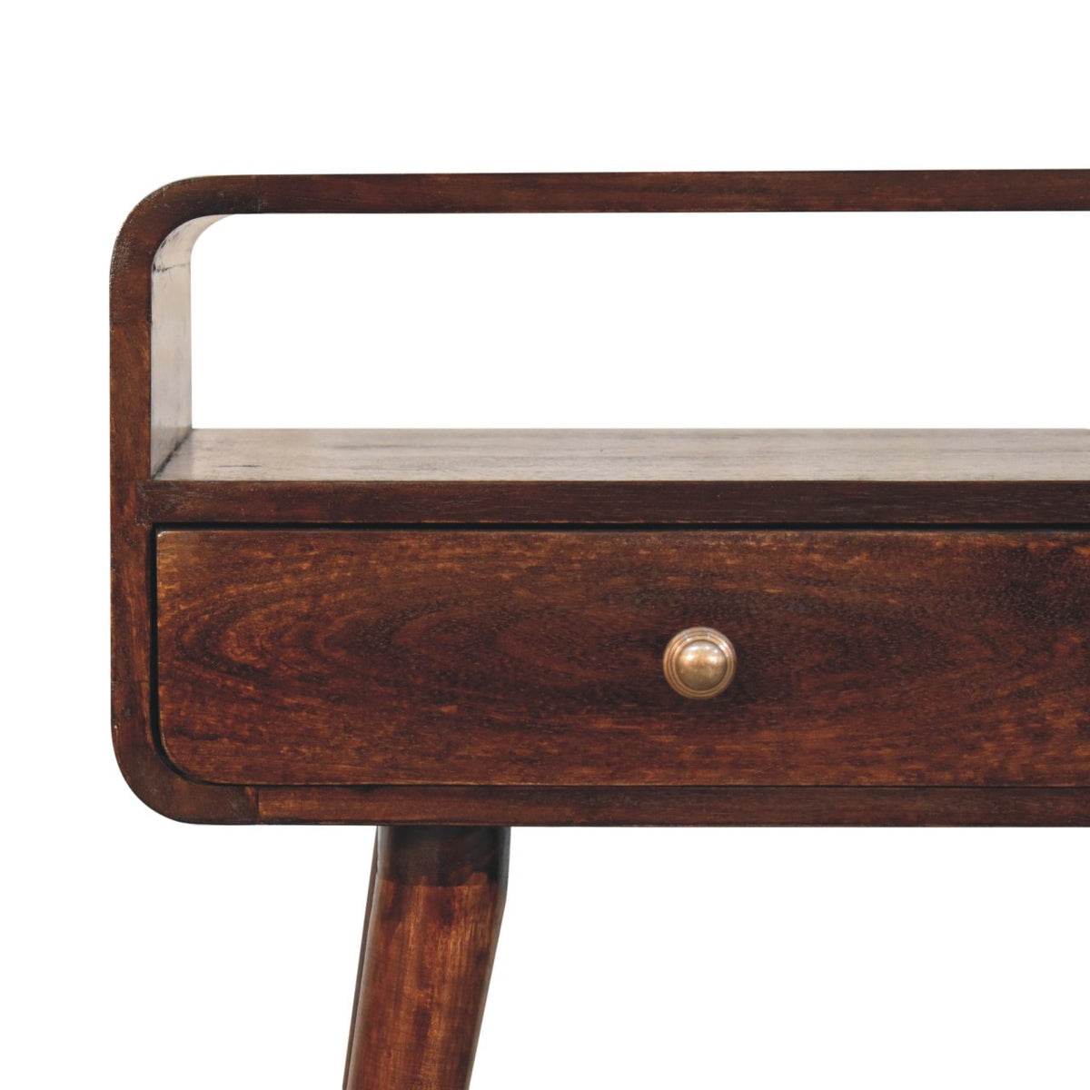 Curved Solid Mango Wood Console Table – California Walnut Finish