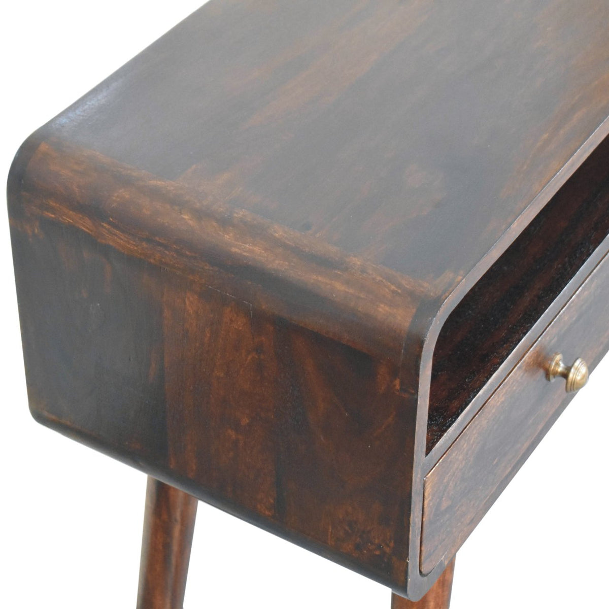 Curved Solid Mango Wood Console Table – California Walnut Finish