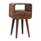 Mini Solid Mango Wood Nightstand – Honey Caramel Finish, Drawer & Open Shelf