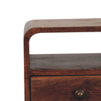 Mini Solid Mango Wood Nightstand – Honey Caramel Finish, Drawer & Open Shelf