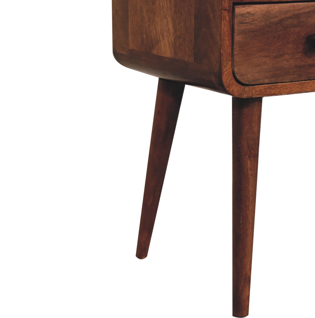 Mini Solid Mango Wood Nightstand – Honey Caramel Finish, Drawer & Open Shelf