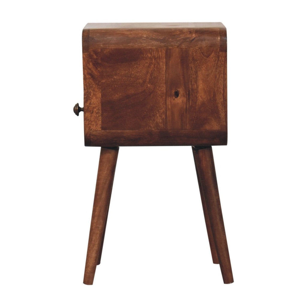 Mini Solid Mango Wood Nightstand – Honey Caramel Finish, Drawer & Open Shelf