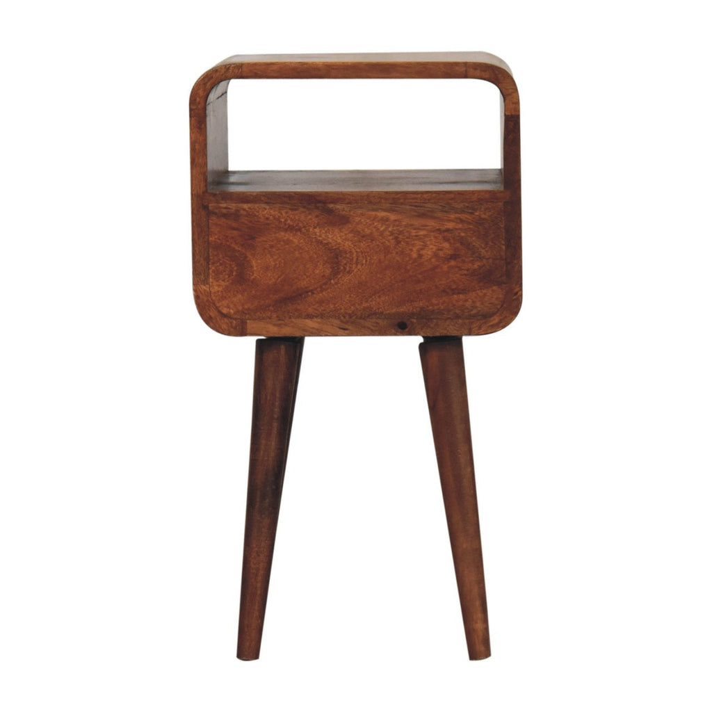 Mini Solid Mango Wood Nightstand – Honey Caramel Finish, Drawer & Open Shelf