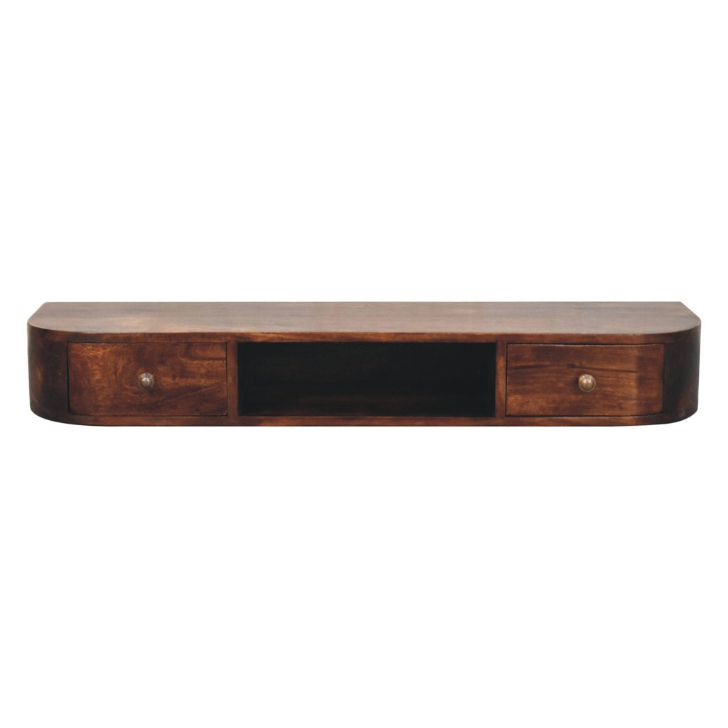 Lunar 2-Drawer Wall-Mounted Solid Mango Wood Console – Chestnut Finish