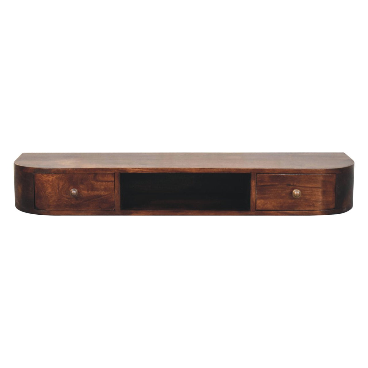 Lunar 2-Drawer Wall-Mounted Solid Mango Wood Console – Chestnut Finish