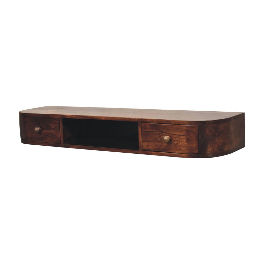 Lunar 2-Drawer Wall-Mounted Solid Mango Wood Console – Chestnut Finish