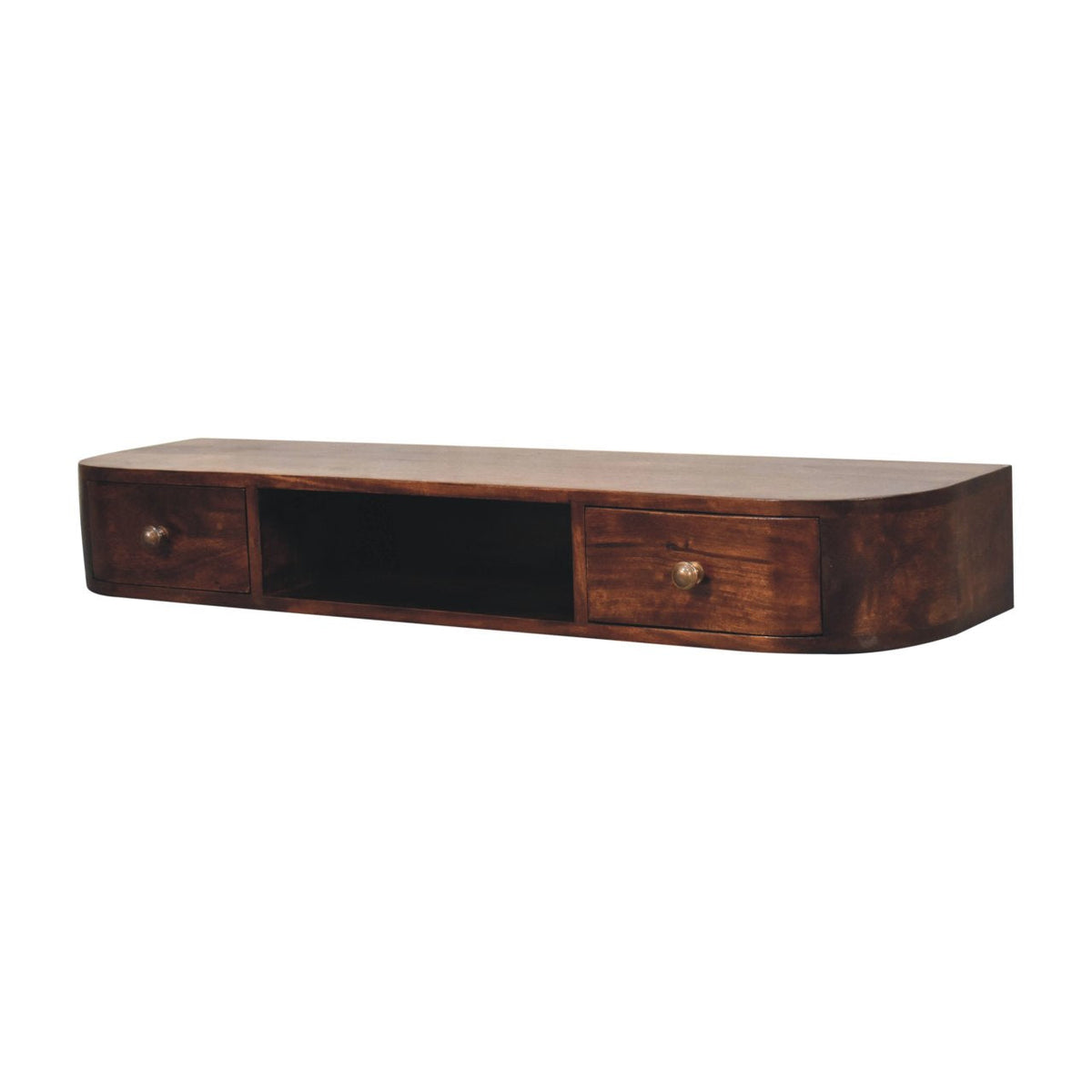 Lunar 2-Drawer Wall-Mounted Solid Mango Wood Console – Chestnut Finish